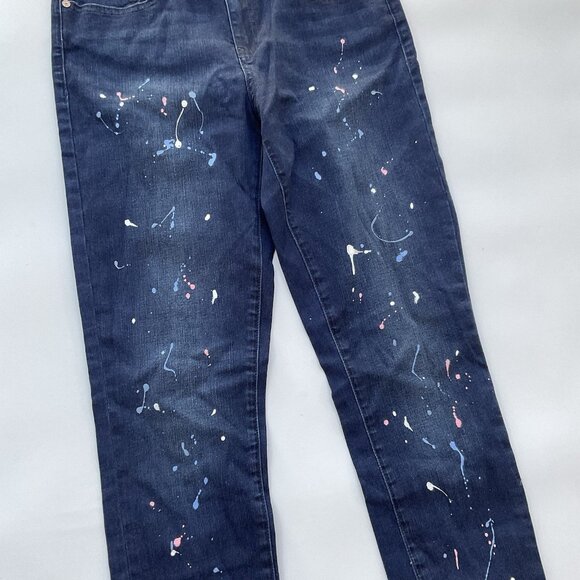 Guess Women’s High Rise Skinny Jeans Painted Splitter Details In Blue Size 28 - Picture 6 of 13